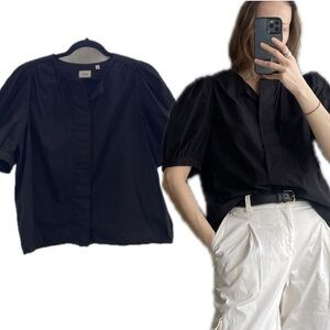 Aritzia Wilfred Serenade Poplin Short Sleeve Blouse - Black